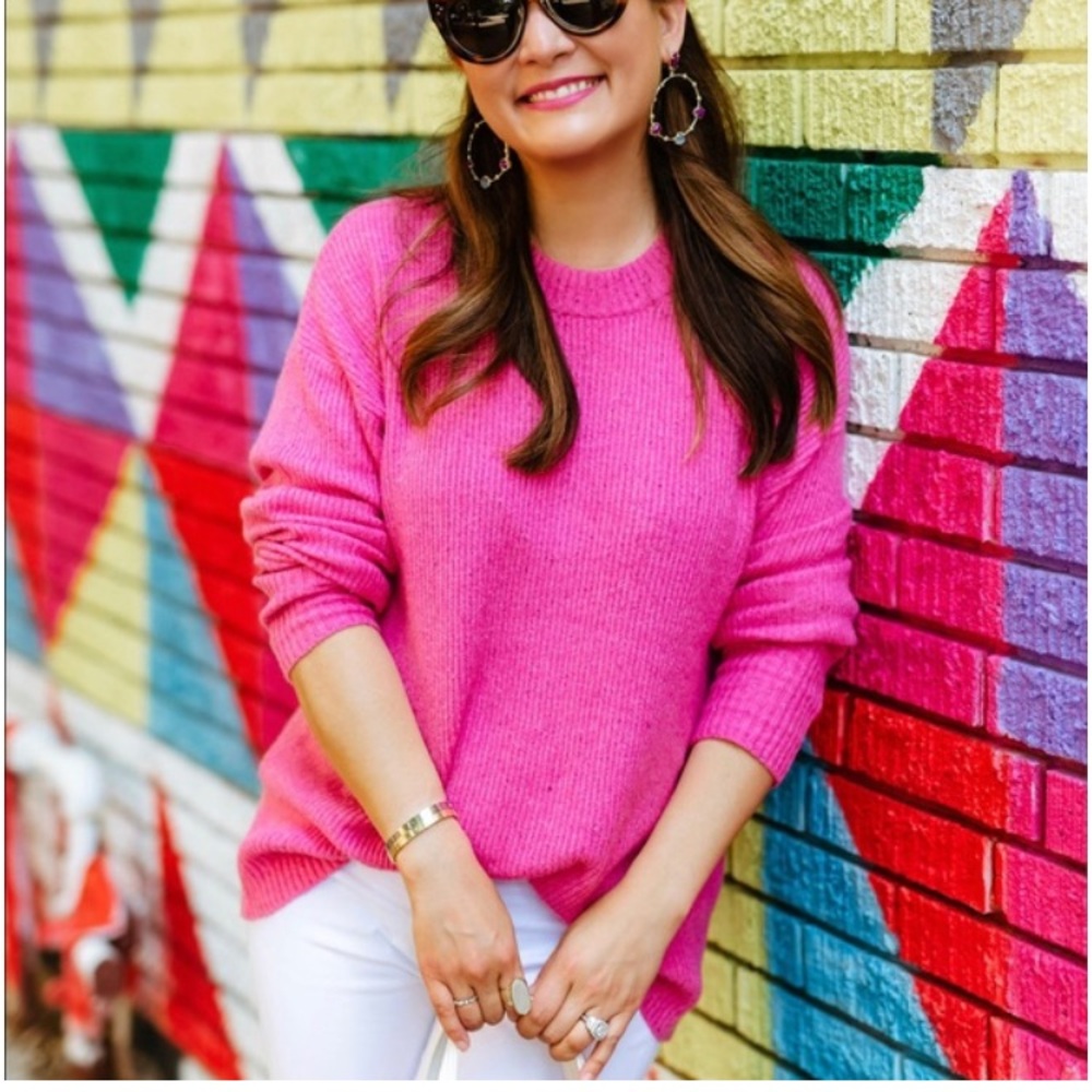 Something Navy Vibrant Pink Crew Neck Sweater